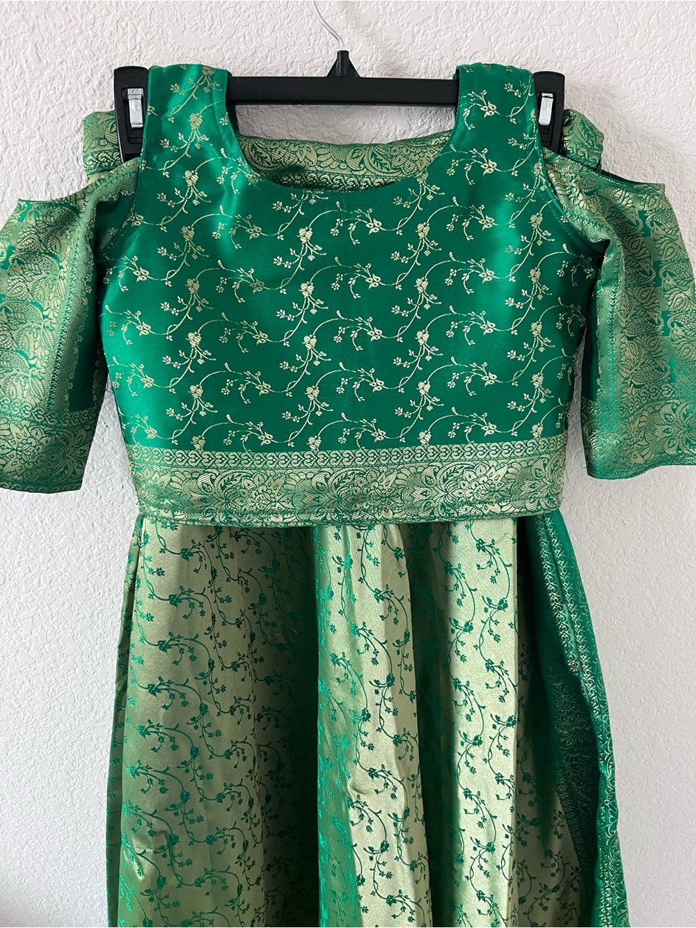 Girls' Green Floral Brocade Party Dress